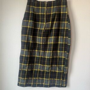 Zara Plaid Pencil Skirt Tartan Black and Yellow Made in Spain
